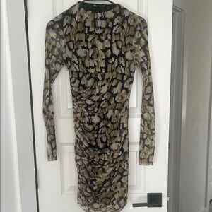 Zara Black and Tan Patterned Long Sleeve Dress